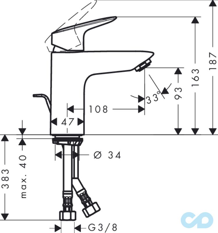 розмір змішувач для раковини hansgrohe logis 71107000