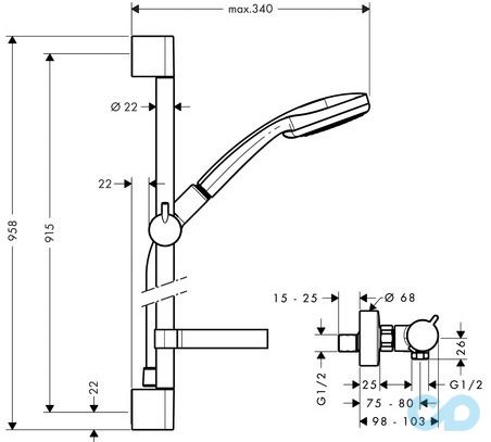 креслення Душовий набір Hansgrohe Croma 100 Vario 27035000
