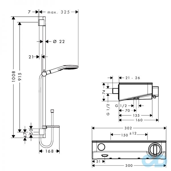 креслення Душовий набір Hansgrohe ShowerTablet Select 27027000