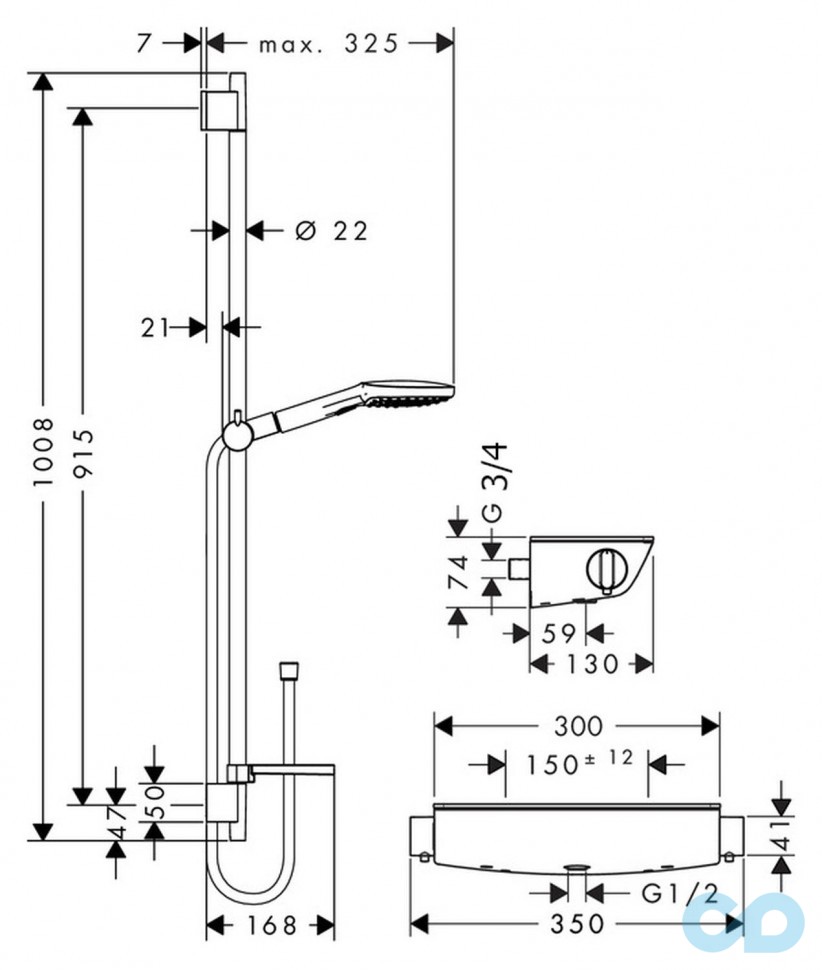 чертеж Душевой набор Hansgrohe Ecostat 27039400