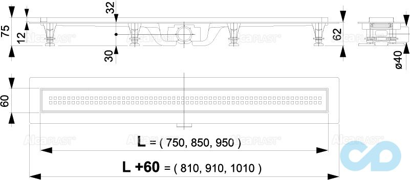 креслення Душовий канал AlcaPlast APZ9 850 мм