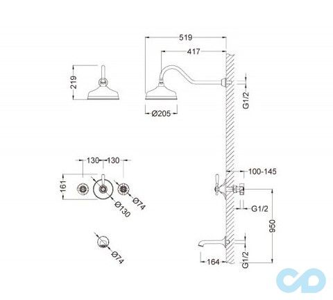 чертеж Душевая система Kraus Apollo KEF-16054BN