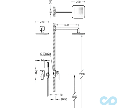 креслення Душова система Tres Loft 20018002