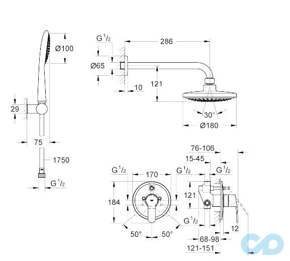 креслення Душова система Grohe Euphoria 33637007