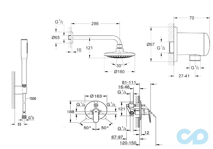 креслення Душовий набір Grоhe Euphoria Cosmopolitan 32879007