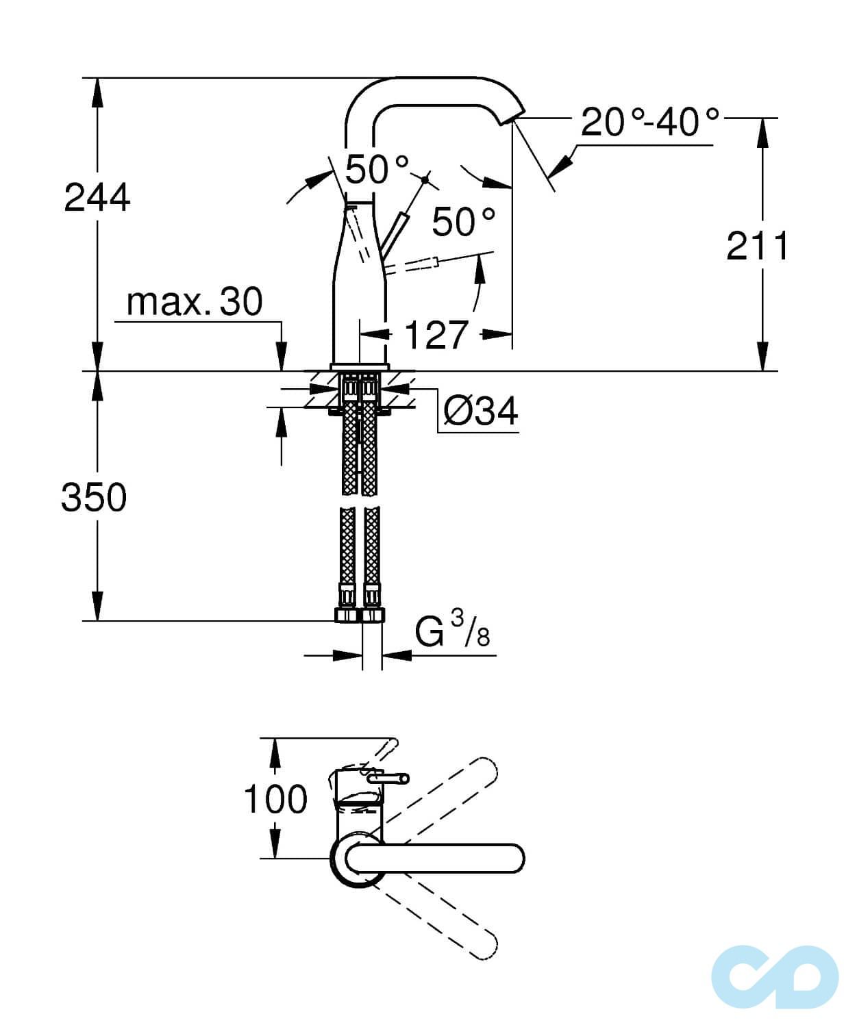 розмір змішувач для раковини grohe essence new 23541001