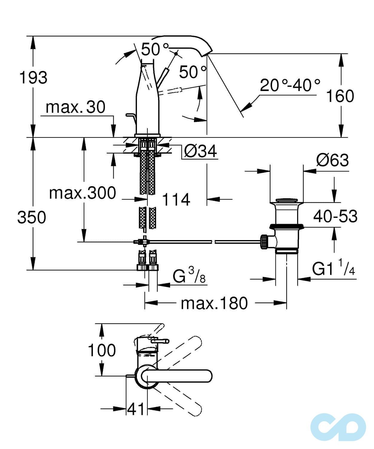 розмір змішувач для раковини grohe essence new 23462001