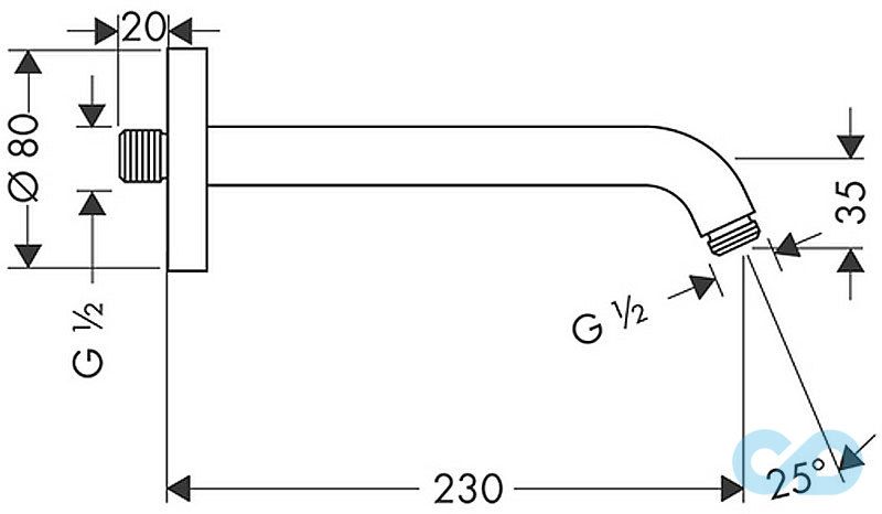 креслення тримач душу Hansgrohe 230 мм 27412000
