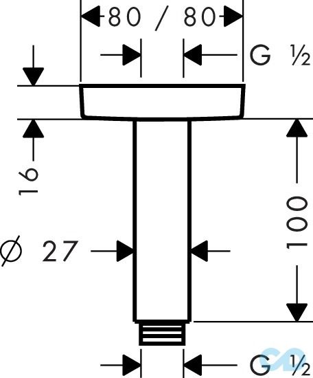 креслення Стельовий тримач душа Hansgrohe 100 мм 27467000