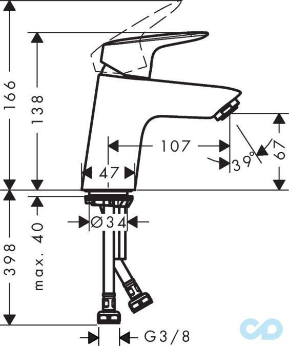 розмір змішувач для раковини hansgrohe logis 71077000