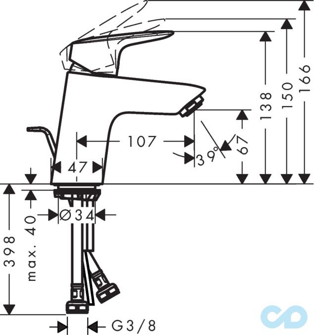 розмір змішувач для раковини hansgrohe logis 71075000, coolstart