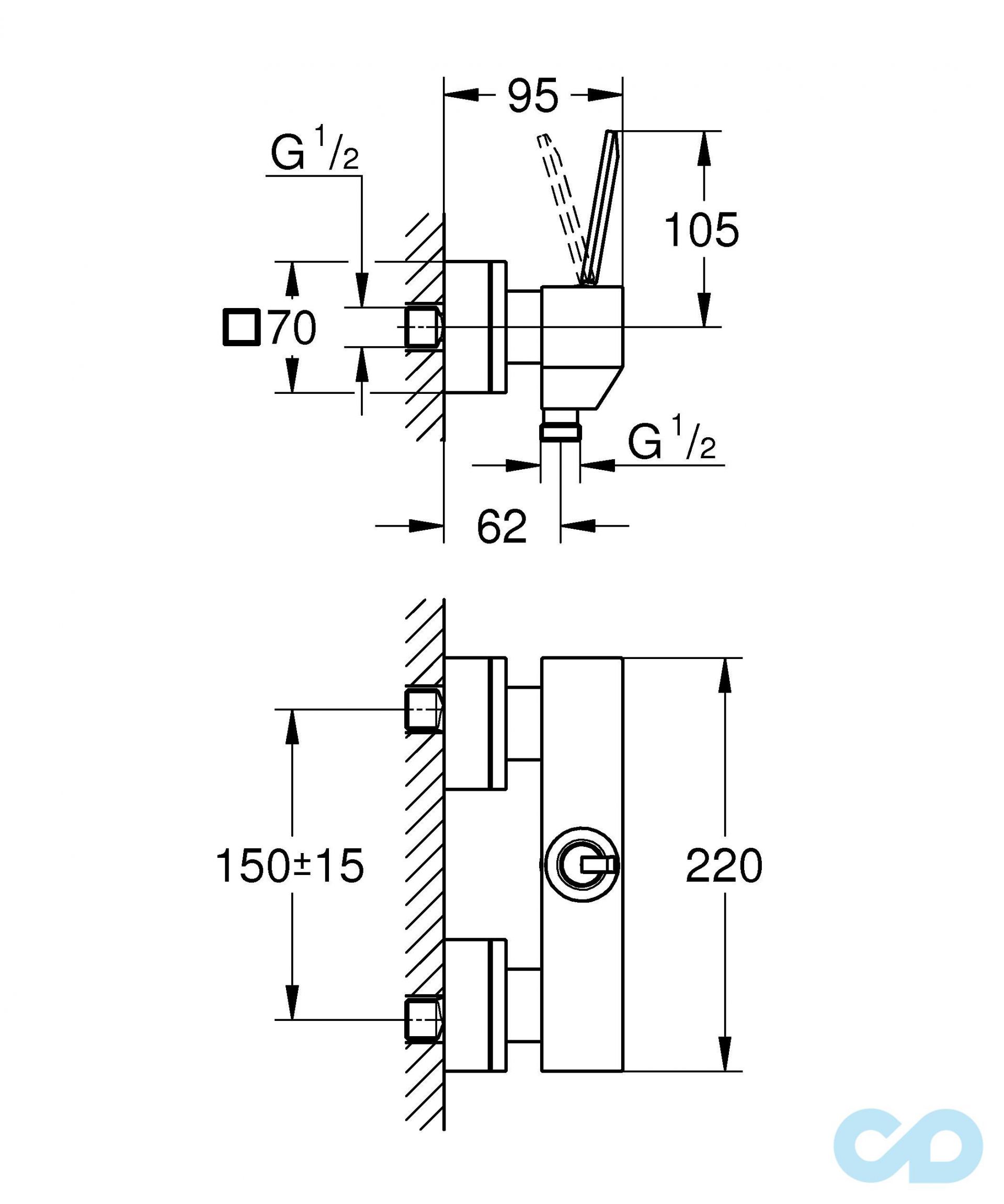 розмір змішувач для душа grohe eurocube joy 23665000