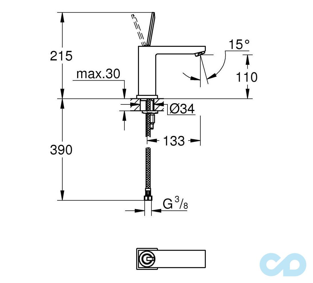 розмір змішувач для раковини grohe eurocube joy 23658000