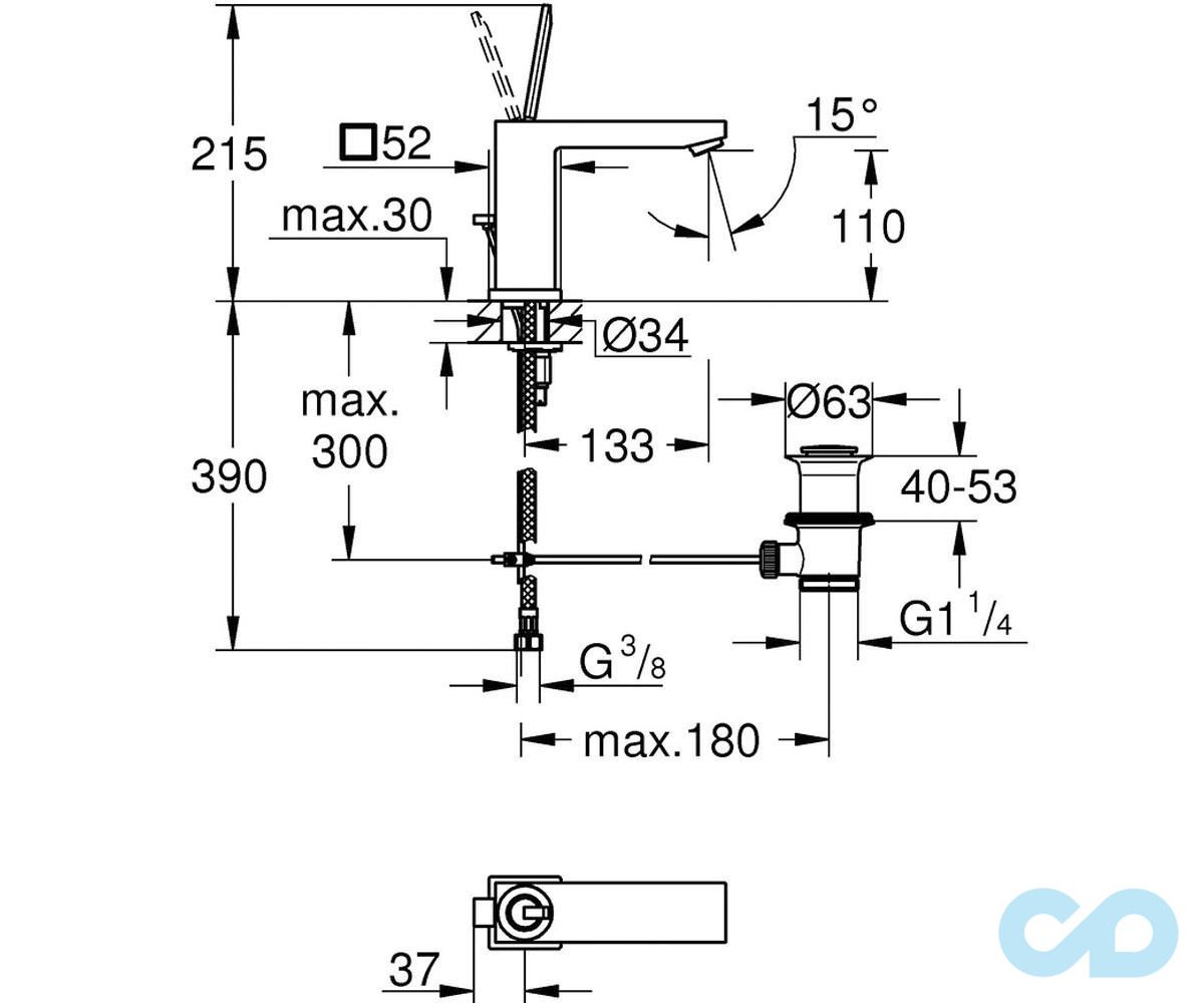 розмір змішувач для раковини grohe eurocube joy 23657000