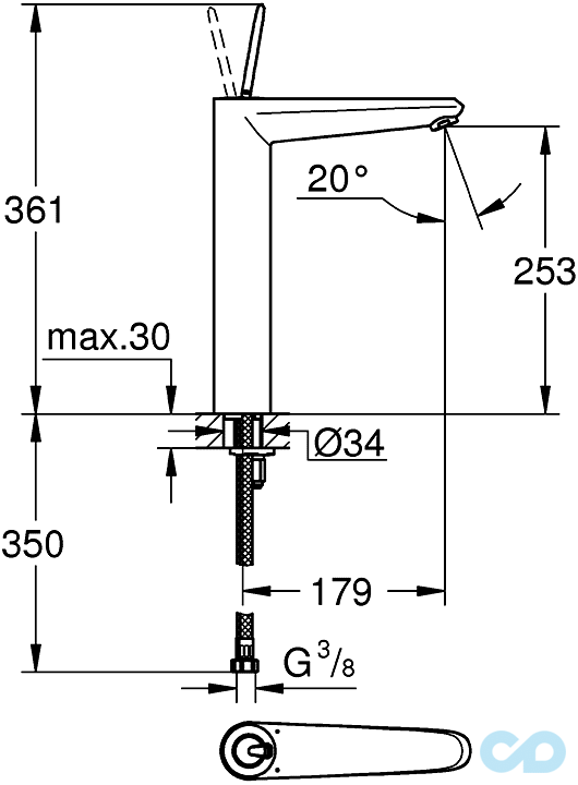 розмір змішувач для раковини grohe eurodisc joy 23428000