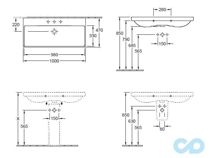 раковина villeroy & boch avento 4156a501 розміри
