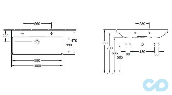 розміри раковина villeroy & boch avento 4156a401