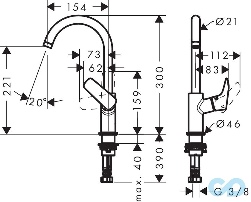 розмір змішувач для раковини hansgrohe logis 71131000
