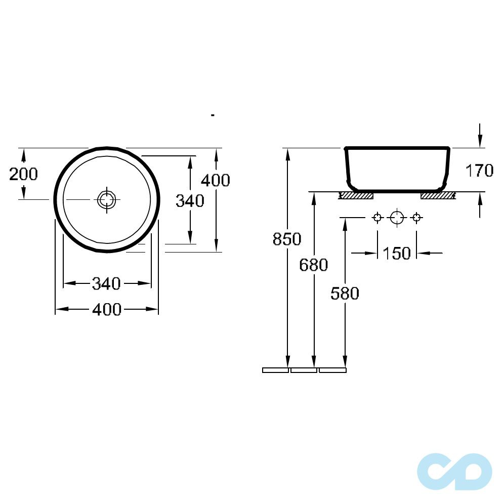 розмір раковина накладна villeroy & boch architectura 41254001