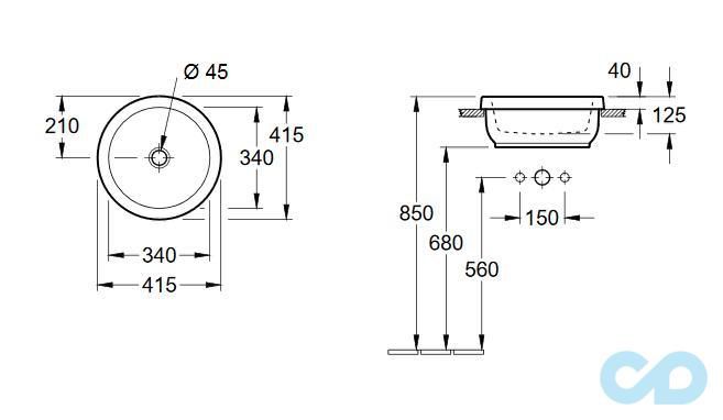 раковина вбудована villeroy & boch architectura 41654001 розміри