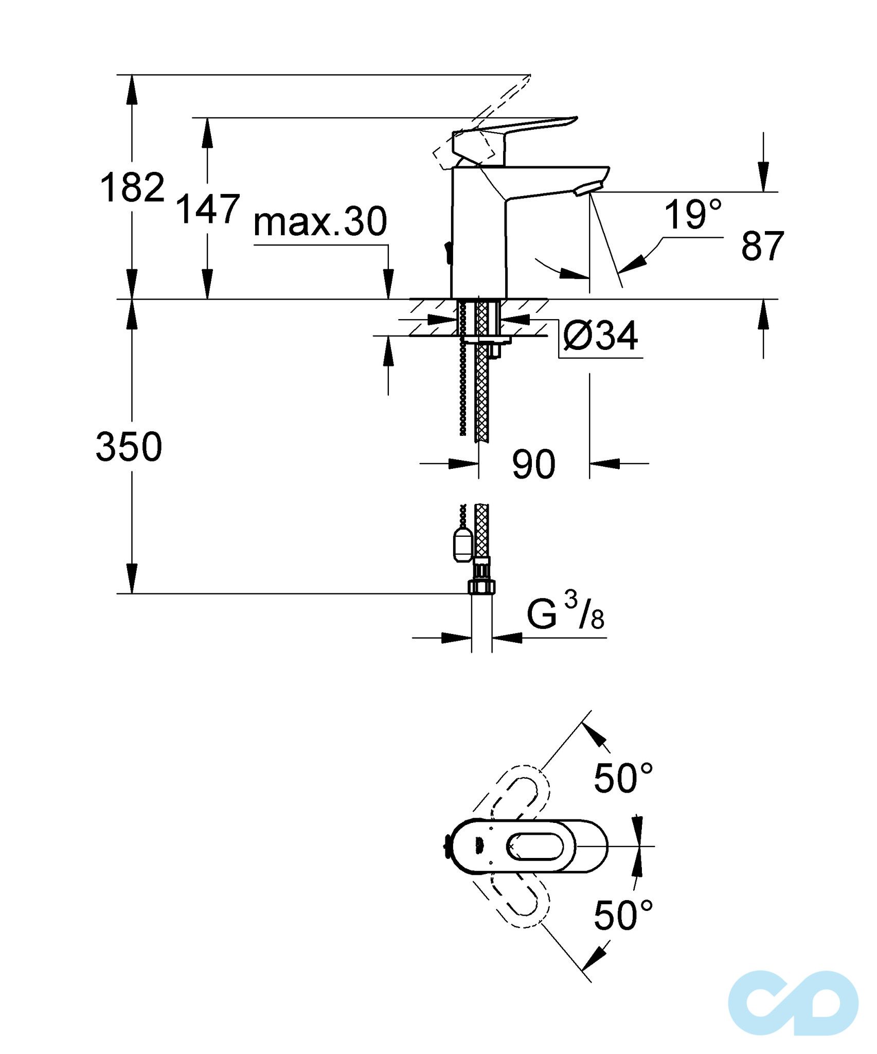 розмір змішувач для раковини grohe bauloop 23336000