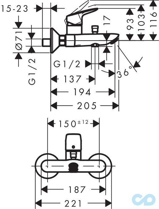 размер смеситель для ванны hansgrohe logis 71401000