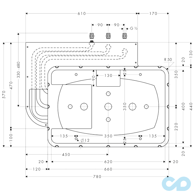креслення Прихована частина для прямокутного Hansgrohe Raindance Rainmaker 28414180