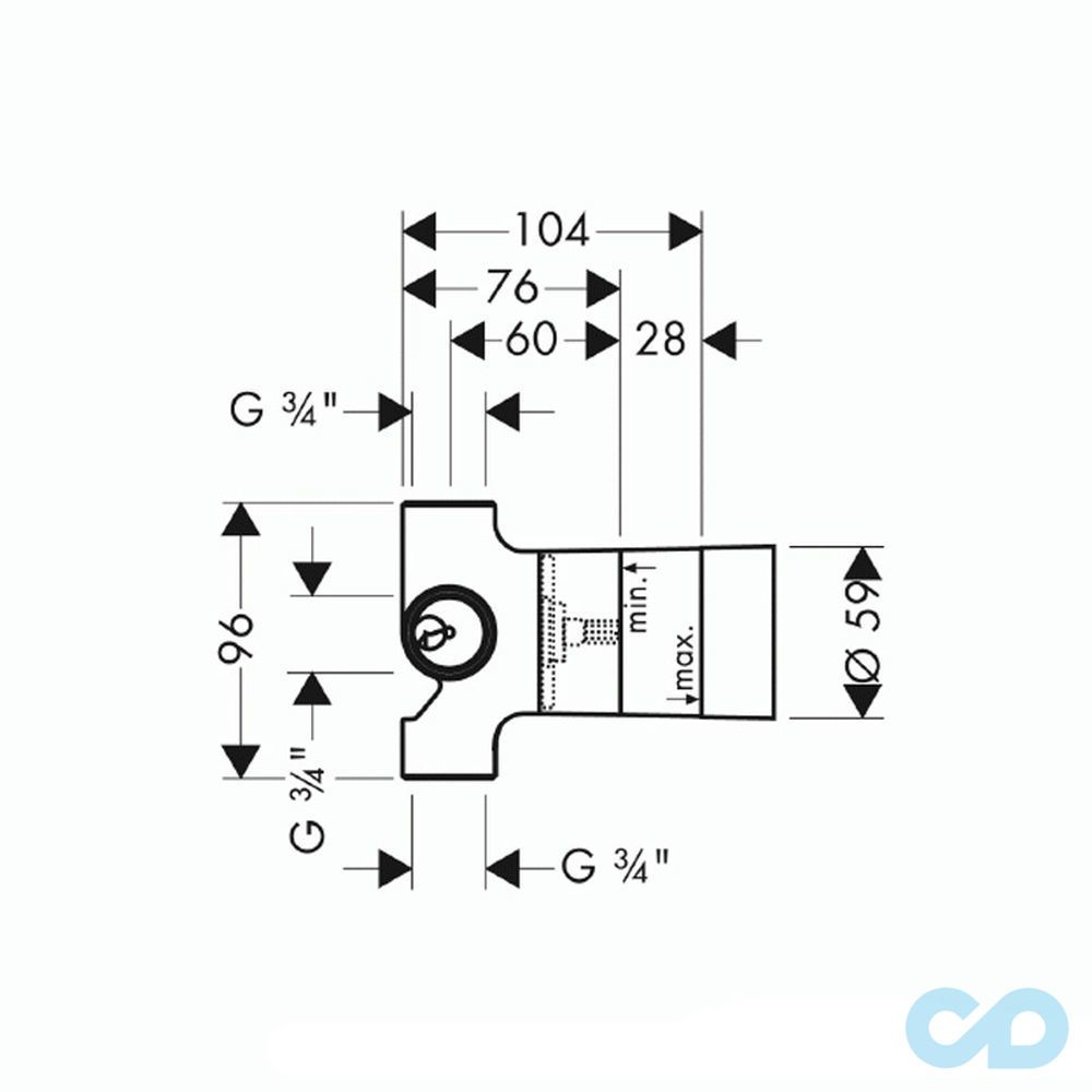 креслення Прихована частина запірного/переключающего вентиля Hansgrohe Trio Universal 15981180