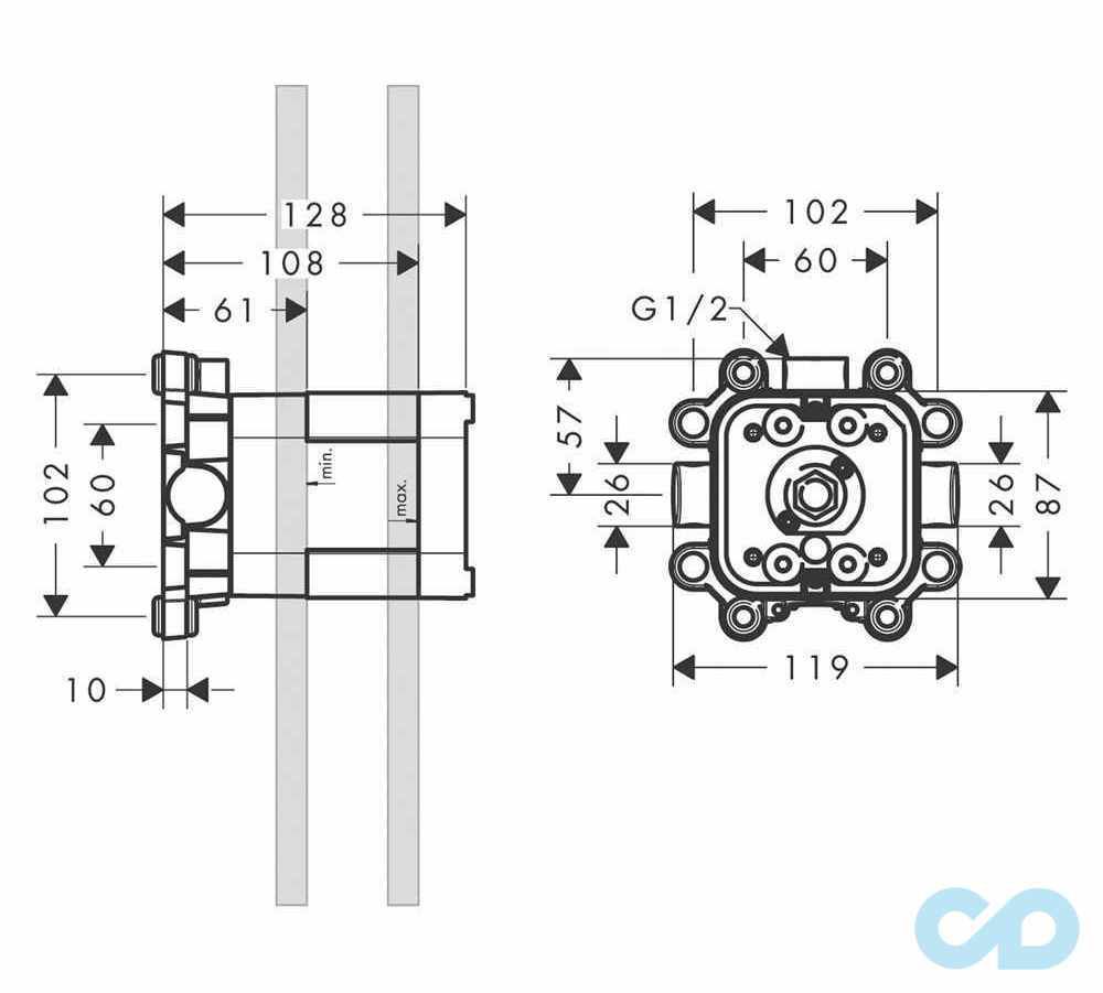 креслення Прихована частина верхнього душа Axor 10921180