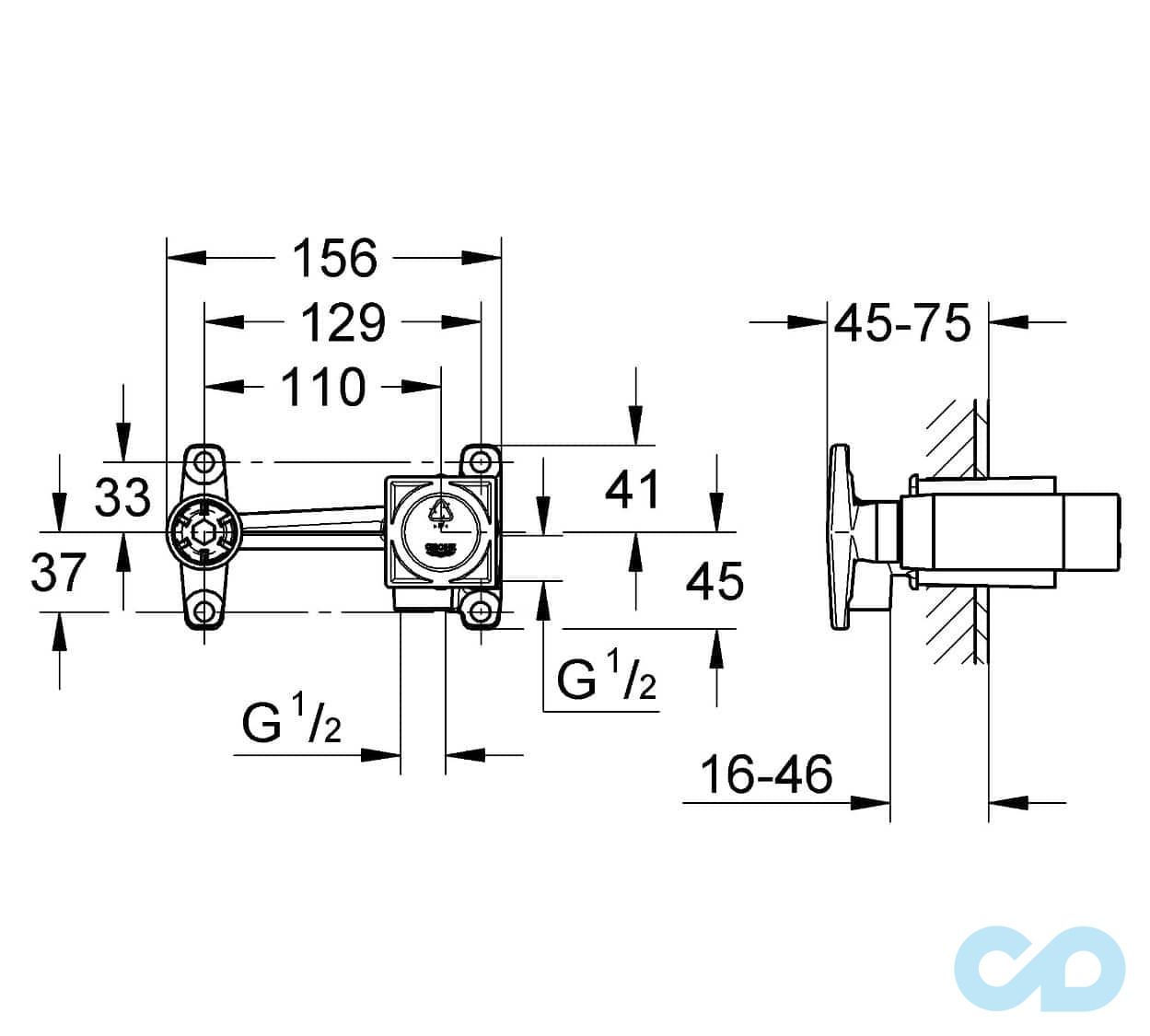 креслення Прихована частина змішувача для раковини Grohe 23200000