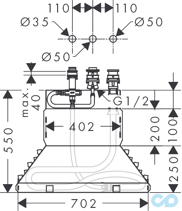 креслення Прихована частина змішувача Hansgrohe 13437180