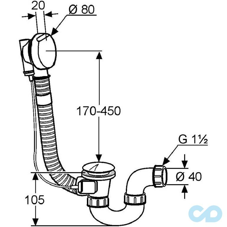 креслення Сифон для ванн Kludi Rotexa 2000 2130005N00