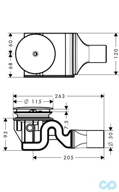 креслення Cіфон для душового піддону Hansgrohe Raindrain 90 60067000