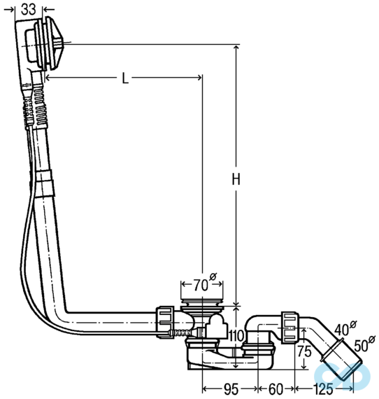 креслення Злив-перелив для ванни Viega Multiplex 111069