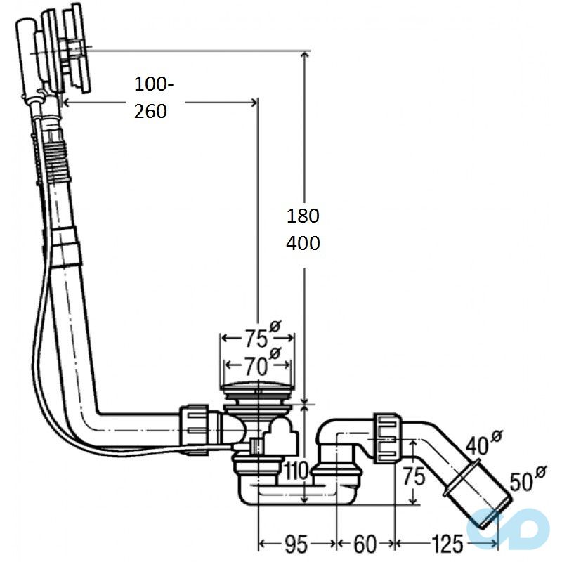 креслення Злив-перелив для ванни з наповненням Viega Multiplex Trio 679187