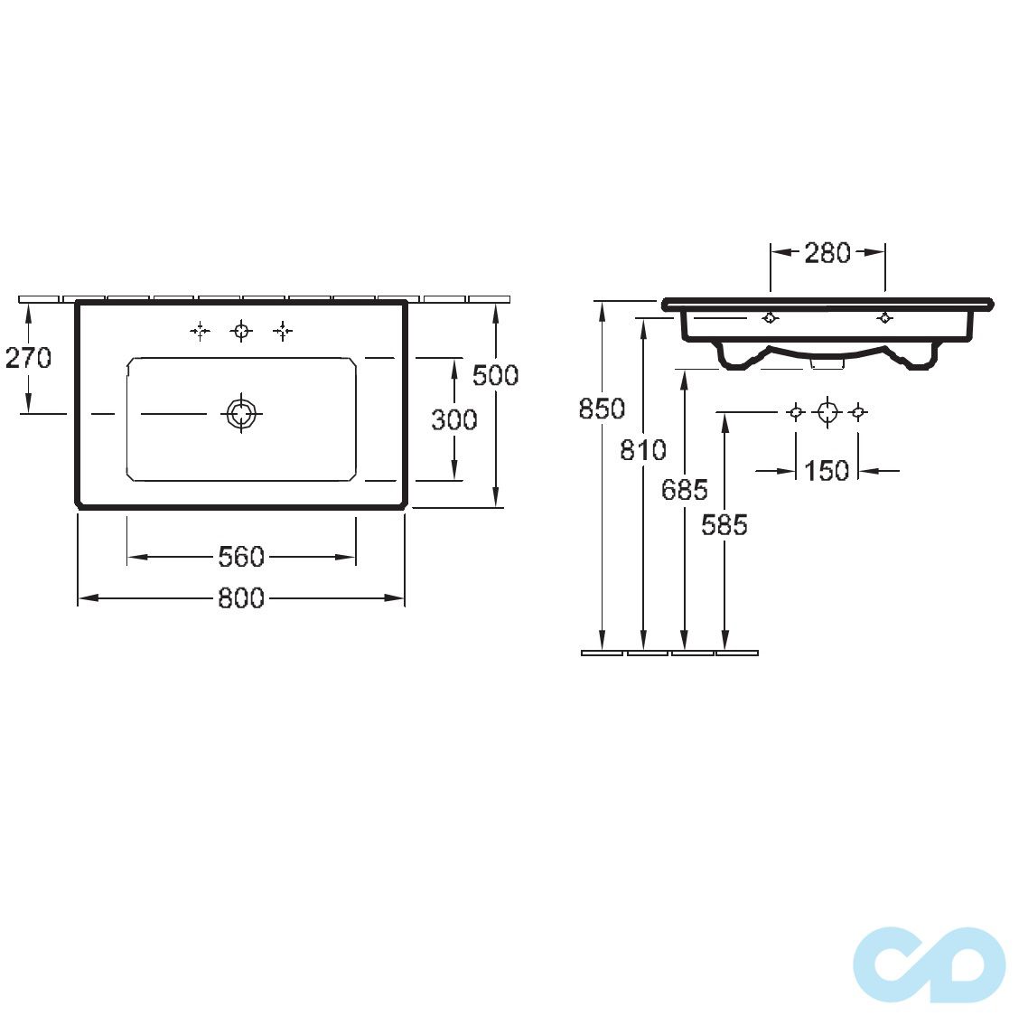 розміри раковина villeroy & boch venticello 41048L01