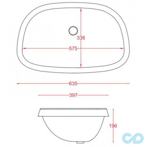 креслення Pаковіна накладна Artceram Plettro PTL004