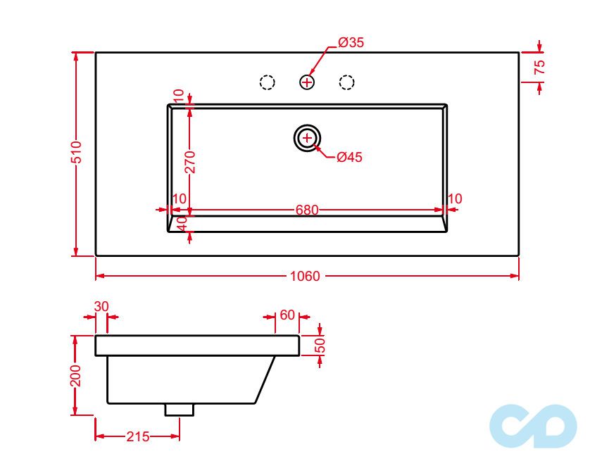 фото раковина вбудована artceram gap 106 gpl001