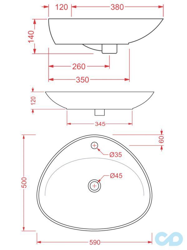 креслення Pаковіна накладна Artceram BS BSL001