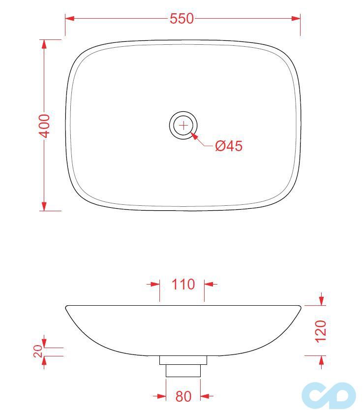 креслення Pаковіна Artceram La Fontana LFL006