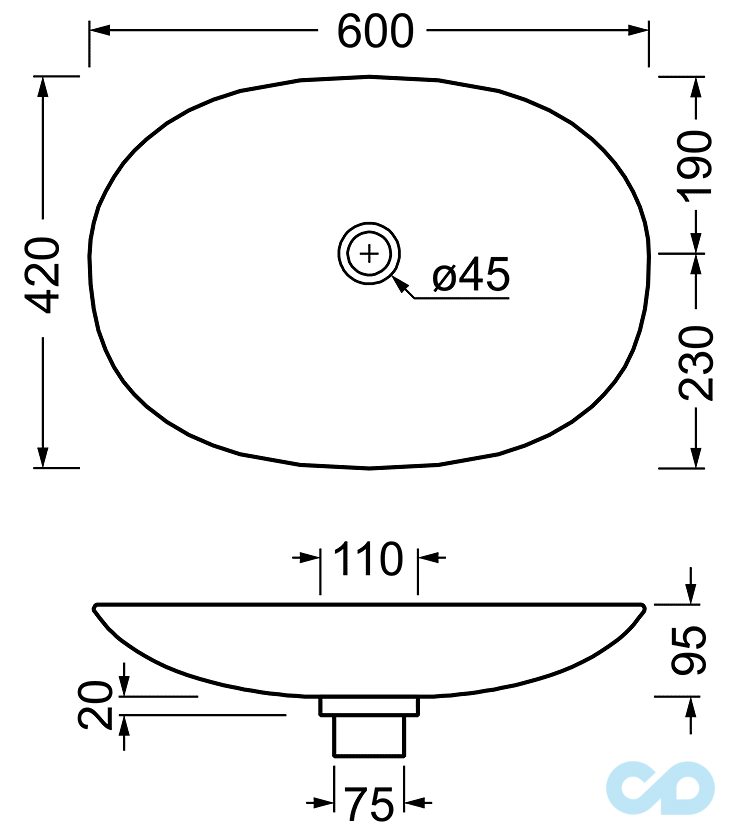 креслення Pаковіна Artceram La Fontana LFL001