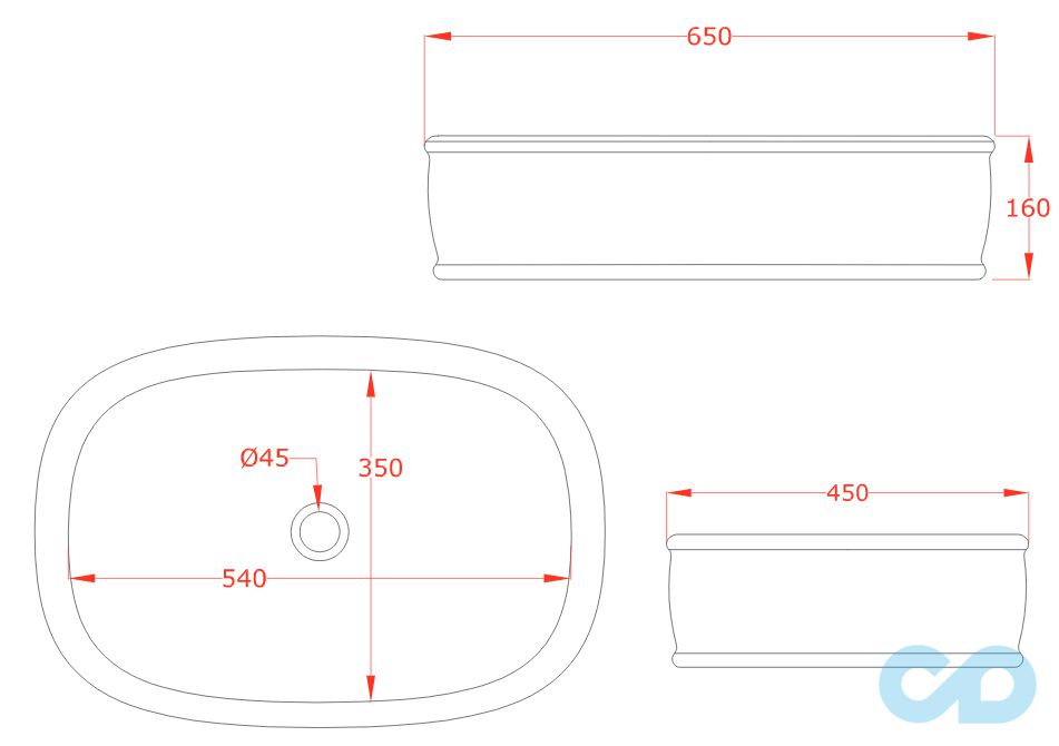 креслення Pаковіна накладна Artceram Azuley AZL002