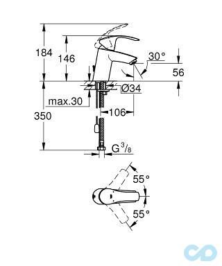 розмір змішувач для раковини grohe eurosmart 33188002