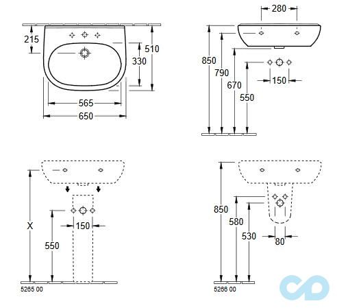 розміри раковина villeroy & boch o.novo 51606501