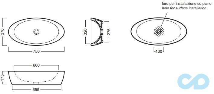 раковина накладна hatria nido yor2 розміри