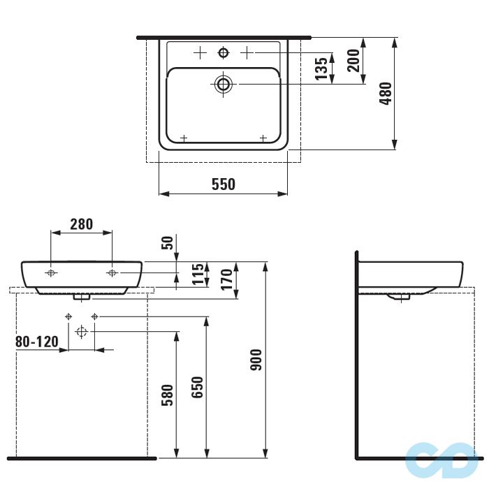 розміри раковина накладна laufen pro 8179530001041