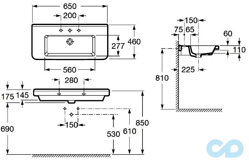креслення Раковина Roca Dama-N 327783000