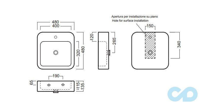 раковина накладна hatria happy hour yom7 розміри