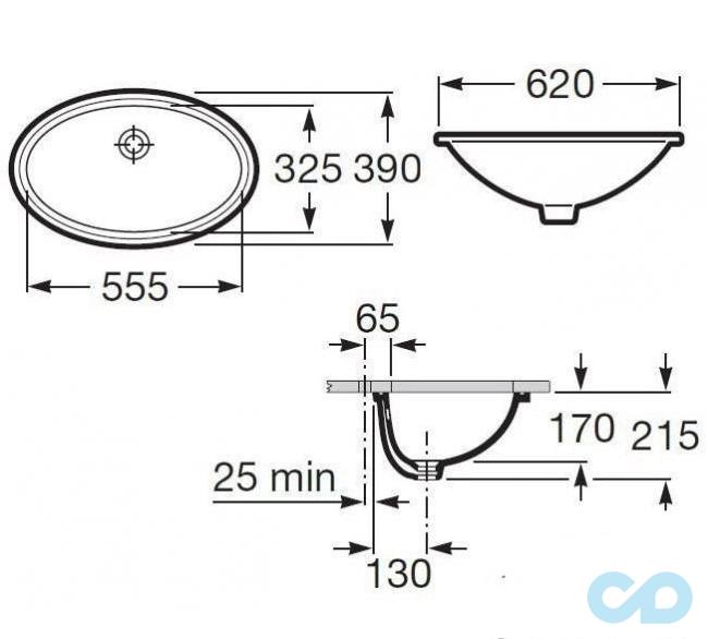 креслення Раковина вбудована Roca Grand Berna A327899000