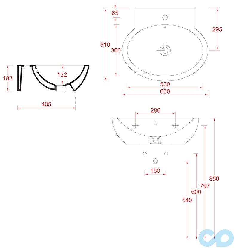 чертеж Pаковина Artceram File 2.0 FLL002